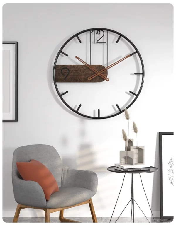 Nordic Iron Frame Modern Wall Clock Over White Wall