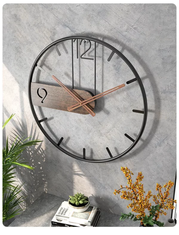 Nordic Iron Frame Modern Wall Clock over gray wall