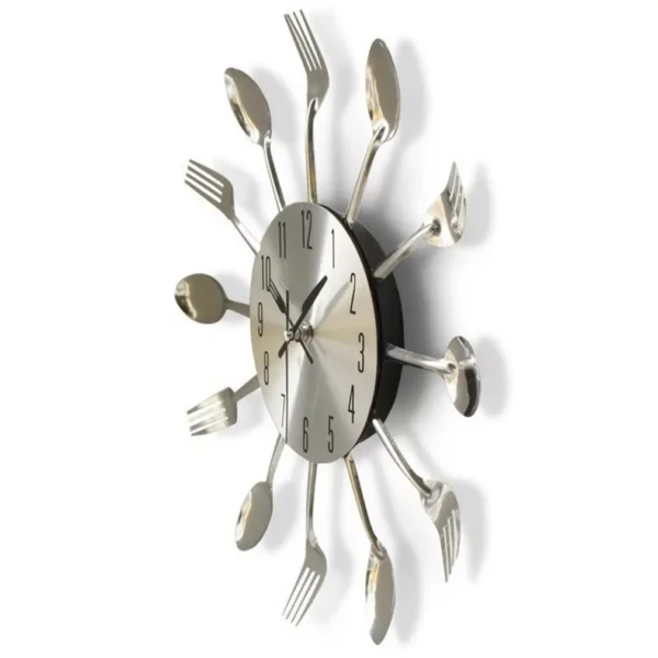 Stainless Steel Fork Spoon Kitchen Wall Clock - Image 2