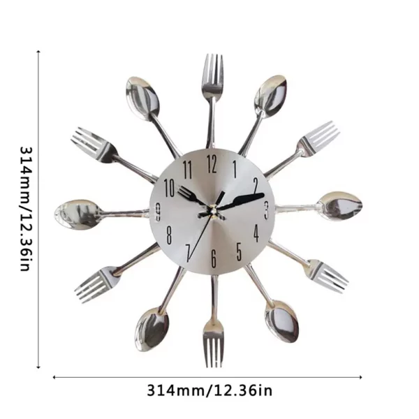 Stainless Steel Fork Spoon Kitchen Wall Clock - Image 3